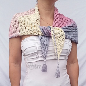 Erdeigyümölcs-joghurt horgolt kendő rojtokkal - ruha & divat - sál, sapka, kendő - kendő - Meska.hu