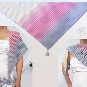 Erdeigyümölcs-joghurt horgolt kendő rojtokkal - ruha & divat - sál, sapka, kendő - kendő - Meska.hu