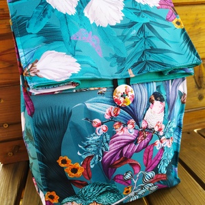 Türkiz virágmintás tízórais/ uzsonnás zacsi - táska & tok - uzsonna- & ebéd tartó - ebéd tasak, doboz - Meska.hu