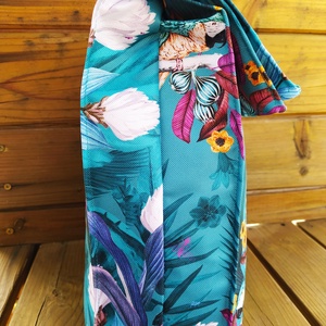 Türkiz virágmintás tízórais/ uzsonnás zacsi - táska & tok - uzsonna- & ebéd tartó - ebéd tasak, doboz - Meska.hu