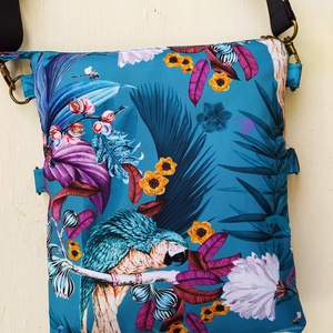 Türkiz virágos/madaras válltáska/övtáska - táska & tok - variálható táska - Meska.hu