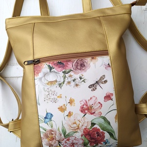 Arany virágos textilbőr hátizsák - táska & tok - hátizsák - hátizsák - Meska.hu