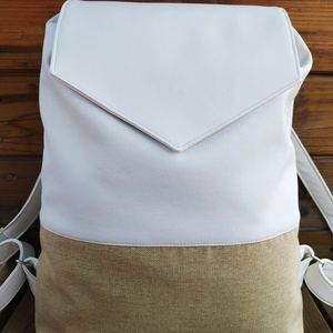 Fehér-bézs textilbőr hátizsák, Táska & Tok, Hátizsák, Hátizsák, Varrás, MESKA