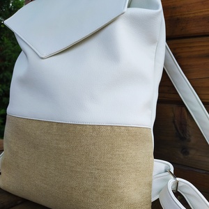 Fehér-bézs textilbőr hátizsák - táska & tok - hátizsák - hátizsák - Meska.hu