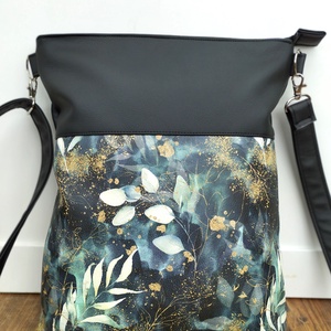 Fekete textilbőr leveles válltáska , Táska & Tok, Kézitáska & válltáska, Válltáska, Varrás, MESKA