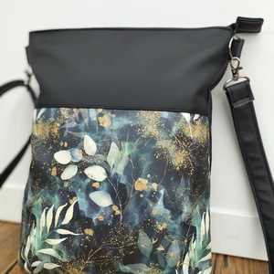 Fekete textilbőr leveles válltáska  - táska & tok - kézitáska & válltáska - válltáska - Meska.hu