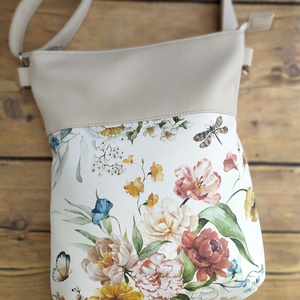Krémszínű textilbőr virágos válltáska , Táska & Tok, Kézitáska & válltáska, Válltáska, Varrás, MESKA