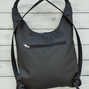 Fekete textilbőr hátizsák  - táska & tok - variálható táska - Meska.hu