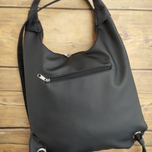 Fekete textilbőr hátizsák  - táska & tok - variálható táska - Meska.hu