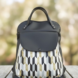 Fekete textilbőr geometriai mintás hátizsák  - táska & tok - hátizsák - hátizsák - Meska.hu