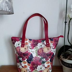 Virágos textilbőr válltáska bőr pántokkal - táska & tok - kézitáska & válltáska - válltáska - Meska.hu