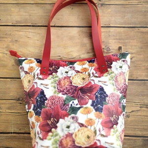 Virágos textilbőr válltáska bőr pántokkal - táska & tok - kézitáska & válltáska - válltáska - Meska.hu