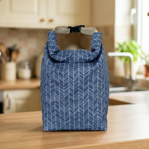 Kék geometriai mintás lunch bag, Táska & Tok, Uzsonna- & Ebéd tartó, Ebéd tasak, doboz, Varrás, MESKA