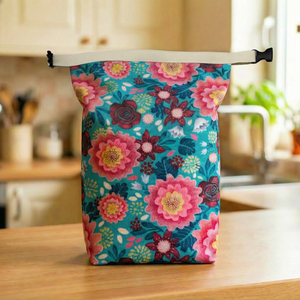 Türkiz virágos lunch bag - táska & tok - uzsonna- & ebéd tartó - ebéd tasak, doboz - Meska.hu