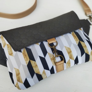 Fekete- geometriai mintás textilbőr övtáska  - Meska.hu