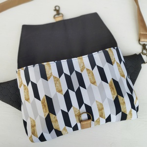 Fekete- geometriai mintás textilbőr övtáska  - táska & tok - övtáska - Meska.hu