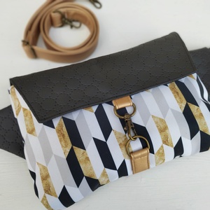 Fekete- geometriai mintás textilbőr övtáska  - táska & tok - övtáska - Meska.hu