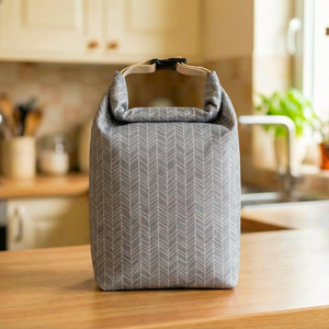 Szürke geometriai mintás lunch bag - Meska.hu