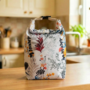 Kék-mustár virágos lunch bag - Meska.hu