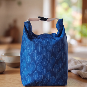 Kék levélmintás lunch bag, Táska & Tok, Uzsonna- & Ebéd tartó, Ebéd tasak, doboz, Varrás, MESKA
