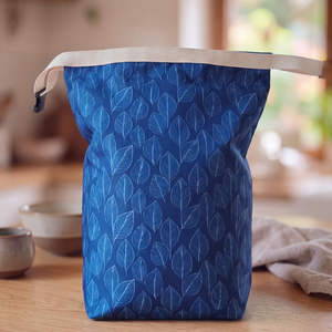Kék levélmintás lunch bag - táska & tok - uzsonna- & ebéd tartó - ebéd tasak, doboz - Meska.hu
