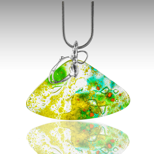 Zöldelő virágzás üveg művészeti nyaklánc, Ékszer, Nyaklánc, Medálos nyaklánc, Üvegművészet, MESKA