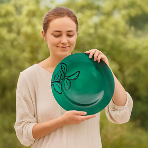 Erdő pereme üveg gyümölcsös tál, fusing technikával készült, kézzel festett egyedi darab, Esküvő, Dekoráció, Tálalás, Üvegművészet, MESKA