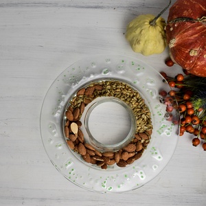 Vendégváró üveg tál, fusing technikával készült egyedi darab  - esküvő - dekoráció - tálalás - Meska.hu