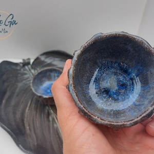 Éjkék mázas, egyedi kávéskészlet  - otthon & életmód - konyhafelszerelés, tálalás - tálalás - teás- és kávés pohár, készlet - Meska.hu