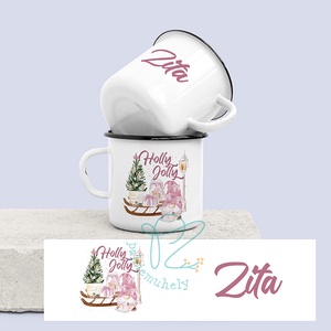 Egyedi Neves Karácsonyi Manós Zománc Bögre - Holly Jolly, Otthon & Életmód, Konyhafelszerelés, tálalás, Tálalás, Bögre & Csésze, Mindenmás, MESKA