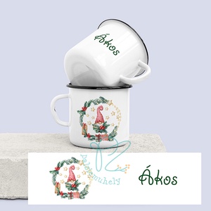 Egyedi Neves Karácsonyi Manós Zománc Bögre - Manó Csillagos Koszorúban, Otthon & Életmód, Konyhafelszerelés, tálalás, Tálalás, Bögre & Csésze, Mindenmás, MESKA