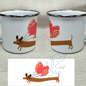 Valentin napi Tacskós Zománc Bögre - Hosszú Tacskó Lufikkal - Meska.hu