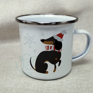 Téli Karácsonyi Zománc Bögre - Fekete Mikulás Tacskó - Meska.hu