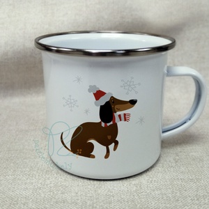 Téli Karácsonyi Zománc Bögre - Barna Mikulás Tacskó - Meska.hu