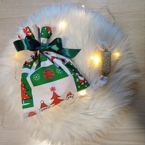 Mikulás zsák zöld , Karácsony, Mikulás, Mikulás zsák, Varrás, MESKA