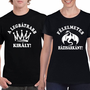 A legbátrabb király és a félelmetes házisárkány páros póló szett, 100% pamut egyedi pólók valentin napra, évforulóra., Ruha & Divat, Páros szett, Női-férfi páros szett, , MESKA