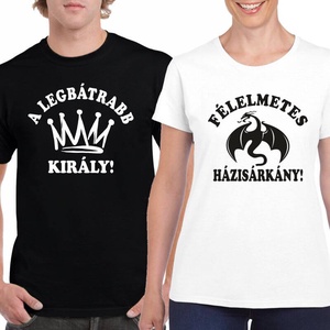 A legbátrabb király és a félelmetes házisárkány páros póló szett, 100% pamut egyedi pólók valentin napra, évforulóra. - ruha & divat - páros szett - női-férfi páros szett - Meska.hu