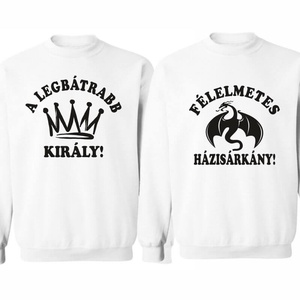 A legbátrabb király és a félelmetes házisárkány páros pulóver szett, minőségi egyedi pulcsik valentin napra, évforulóra. - ruha & divat - páros szett - női-férfi páros szett - Meska.hu