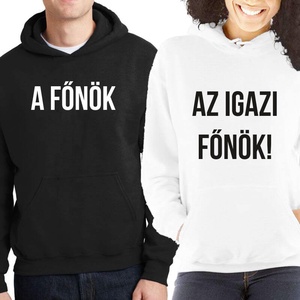 A főnök és az igazi főnök páros kapucnis pulóver szett. Pulcsik valentin napra, évforulóra. Ajándék pároknak. - ruha & divat - páros szett - női-férfi páros szett - Meska.hu