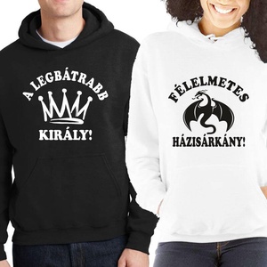A legbátrabb király és a félelmetes házisárkány páros kapucnis pulóver szett. Pulcsik valentin napra évforulóra pároknak - ruha & divat - páros szett - női-férfi páros szett - Meska.hu