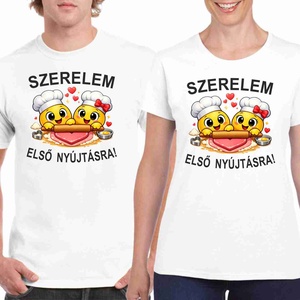 Szerelem első nyújtásra! valentinnapi páros póló szett pároknak romantikus páros ajándék a sütés szerelmeseinek - ruha & divat - páros szett - női-férfi páros szett - Meska.hu