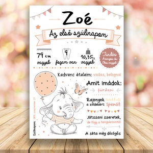 Babaposzter, Születésnapi poszter, ajándék babáknak, első születésnap, elefántos poszter, Otthon & Életmód, Dekoráció, Kép & Falikép, Poszter, Fotó, grafika, rajz, illusztráció, MESKA