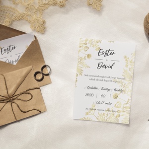 Esküvői meghívó, arany meghívó, természetes meghívó, esküvői lap - esküvő - meghívó & kártya - meghívó - Meska.hu