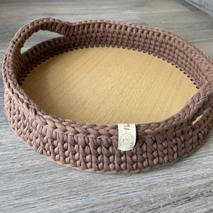 Horgolt tálca - tároló kosár - otthon & életmód - dekoráció - asztal és polc dekoráció - dekorációs tál, tartó - Meska.hu