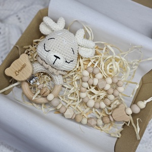 Első ajándékom - Bézs Babaváró ajándék Babaköszöntő ajándékbox, Baba - mama, Babalátogató ajándékcsomag, Csomózás, Horgolás, MESKA