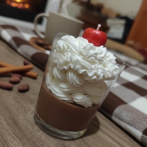 Csokis-Vaníliás Pohárgyertya - Prémium Szójaviasz Desszert Illat, Otthon & Életmód, Gyertya, illat, aroma, Gyertya, Gyertya-, mécseskészítés, MESKA