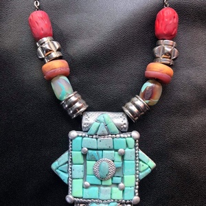 Tibeti türkiz nyaklánc, Ékszer, Nyaklánc, Gyöngyös nyaklánc, Ékszerkészítés, Gyurma, MESKA