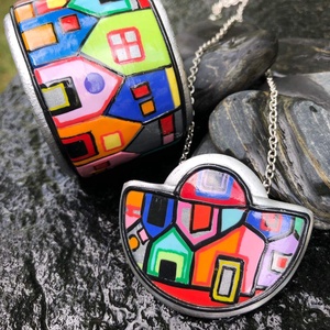 Hundertwasser stílusú ékszerszett - ékszer - ékszerszett - Meska.hu