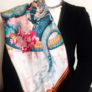 Kézzel festett selyemkendő �Lucky Dragon 90x90cm (pongé 8), Ruha & Divat, Sál, Sapka, Kendő, Vállkendő, Selyemfestés, MESKA