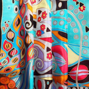 Kézzel festett selyemkendő Klimt-Flowers 55x55cm (pongé 8) - ruha & divat - sál, sapka, kendő - vállkendő - Meska.hu